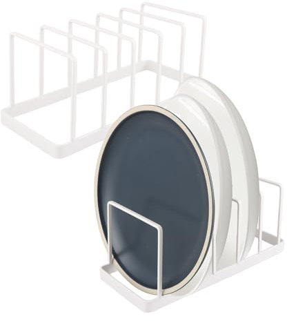 2 Stück Tellerständer Metall Tellerhalter Ständer Weiß Abtropfgestell Geschirr Teller Organizer Schrank Multifunktional Vertikales Tellerständer 5 Fächer Schrank-Geschirrregal für Teller, Topfdeckel