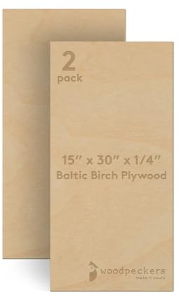 Baltic Birch Plywood 15 x 30 x 1/4 Inch - 6 mm Craft Wood, Pack of 2 B/BB Grade, Stronger Than Basswood Sheets or Balsa Wood, Perfect for Laser, CNC Cutting, Wood Burning, by Woodpeckers