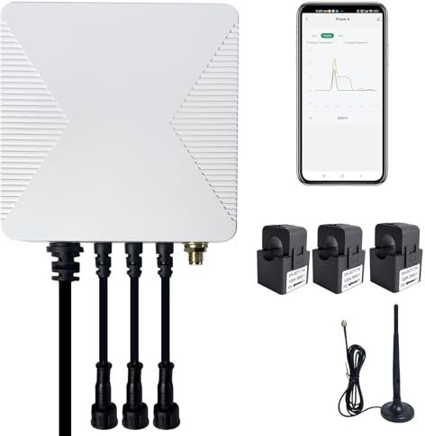 OWON Tuya Smart Home Moniteur d'énergie Wi-Fi triphasé, compteur de puissance bidirectionnel 1 ou 3 phases avec 3 pinces de 120A, compteur solaire/net, compteur d'électricité en temps réel