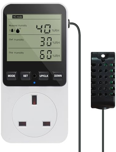 KETOTEK Digital Humidity Controller Plug Humidistat/Thermostat Outlet 230V with Alarm for Humidifier Dehumidifier Reptile Terrariums