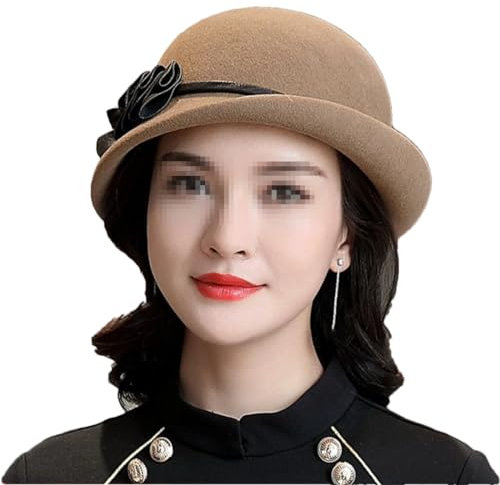 Dvbfufv Damenhut für Herbst und Winter, asymmetrische Krempe, Fedora-Hüte, Party, formelle Wollfilzmütze, Khaki9, Einheitsgröße
