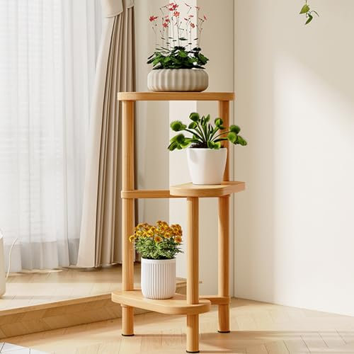 Pflanzenregal Aus Bambus 3-StöCkig BlumenstäNder Blumentreppe Hoch Ecke PflanzenstäNder for Garten Balkon Wohnzimmer Blumentopfhalter Eck-PflanzenstäNder (Color : Original Wood Colour)