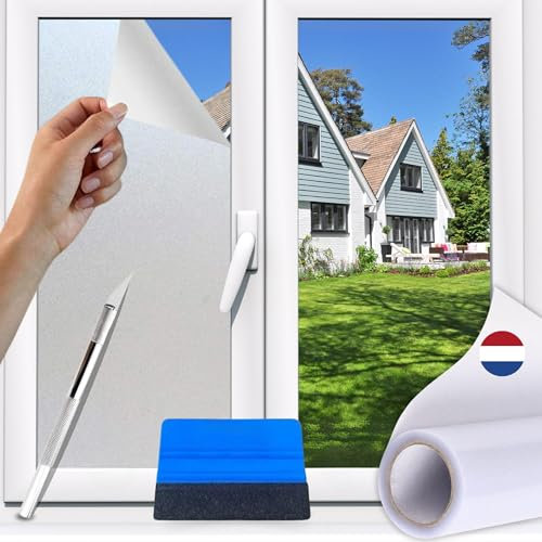 Perfect Cover Milchglasfolie Fenster Sichtschutz Mit Rakel, Fensterfolie Blickdicht Von Aussen, Sonnenschutzfolie Fenster Außen, UV Schutzfolie Für Zuhause Büro Küche (75x200)