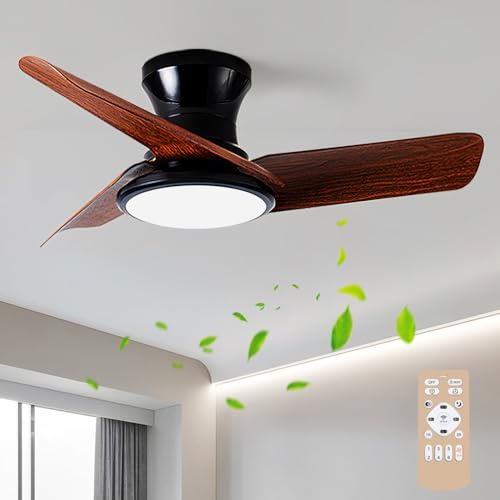Lrenjon 80CM Ventilatore Da Soffitto Con Luce E Telecomando, Dimmerabile 6 Velocità Silenzioso Motore DC Pale Da Soffitto, Ventilatore Da Soffitto Senza Luce Per Camera Da Letto Soggiorno-Walnut Grain