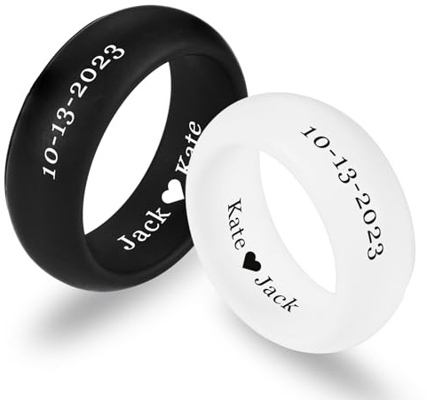 INBLUE Anelli Personalizzati in Silicone per Coppie Lui e Lei - Fascia Nuziale Personalizzata Inciso Testo/Simbolo - Promessa Regalo per Marito Moglie
