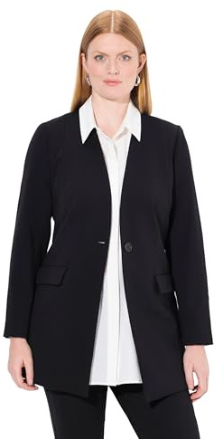 Ulla Popken Blazer Punto Di Roma pour Femme, col en V, Fermeture à Boutons, Noir, 52