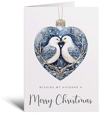 Postcard Prints - Biglietto di Natale per marito, tortora, pallina, amore, cuore, illustrazione, romantico, biglietto di Natale per marito