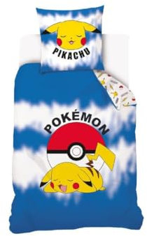My sweety pop - Sängkläder - 2 delar - barn - påslakan - 140 x 200 - örngott - 70 x 90 cm - 100 % bomull (Pokémon - blå/vit)