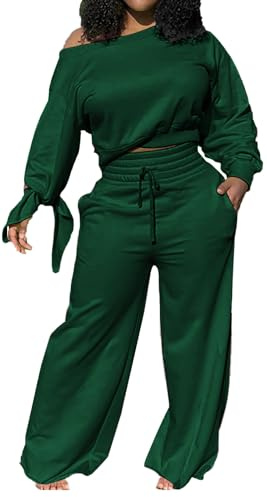 Yiershu Lounge Sets for Women 2026 Sweatsuit 2 Piece Outfits Sweatshirt Wide Leg Sweatpant Tracksuit Matching Set(Dark Green,XL)