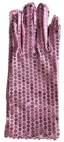 IQYU Gefütterte Handschuhe Damen Gloves Costume Halloween Glitter Short Gloves Fingerlose Handschuhe Dünner Stoff (Pink, One Size)
