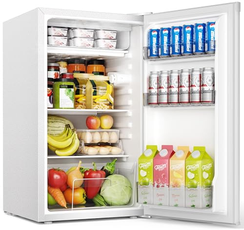 EUHOMY 93L Under Counter Fridge, Small Fridge Freezer with 7-Stage Thermostat, 38dB Ultra-Quiet Undercounter Mini Fridge, 82L Refrigerators & 8L Freezer for Dorm/Office/Bedroom, White [Energy Class E]