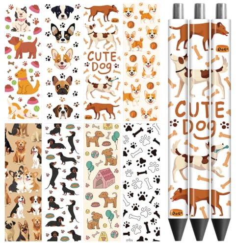 Peacoblue UV DTF Pen Wraps Transferaufkleber Hund, 48 Stück wasserdichte HD-Druck UV DTF Pen Aufkleber für personalisierte DIY Bleistift Stift Handwerk Geschenke Schenken | Wasserfeste DIY Stiftaufkleber für Standard Stifte, Personalisierte Bastelprojekte für Schule, Büro, Lehrer und Kreative