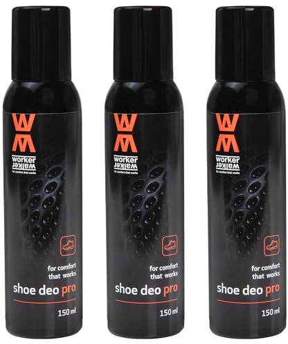 Schuh Deo für Arbeits-, Freizeit- und Sportschuhe Schuh Spray mit Silber Nanopartikeln Fußspray gegen Schweißfüße und üble Gerüche Geruchsneutralisierendes Schuhspray 3 x 150 ml Worker Walker