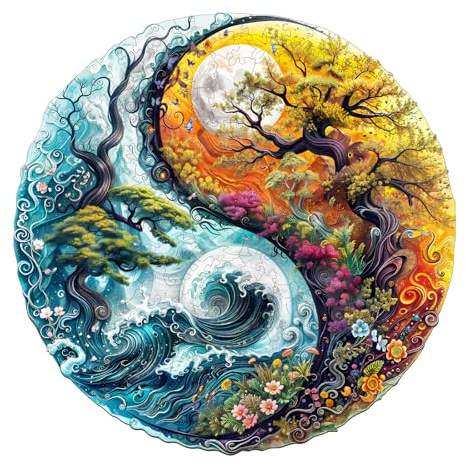 Puzzle en bois pour adulte, Yin Yang Paysage 275 pièces, 34 x 34 cm, puzzle irrégulier unique
