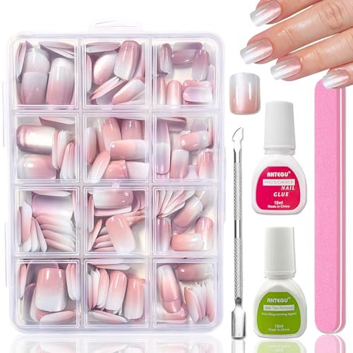240 Stück Falsche Nägel Tips Set - Rosa Glitzer Gradient Falsche Nägel Zum Aufkleben - Cat Eye Press On Nails - Schimmer Nagel Tips, Fingernägel Fake Nails für Frauen (Rosa Square Glitzer 16)