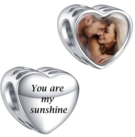 Annmors 925 Sterling Silber Personalisierte Foto Charms FüR ArmbäNder/Halskette Liebe Herz Geformt Graviert Anpassen Bild Geschenk FüR Geburtstag Muttertag, Bead Charms Schmuck FüR Frauen