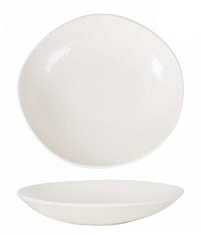 Assiettes de 6 pièces ovales, creuses et empilables 620g, EMILY, 26 x 24 x 5 cm, plat à soupe, pâtes et salades en porcelaine blanche
