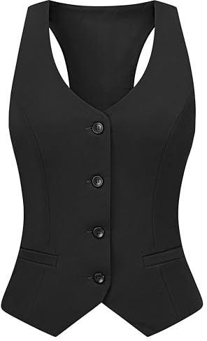 V VOCNI Women Vest Racerback Button Down Waistcoat Fashiona Casual Dress Suit Vest Top Black Medium
