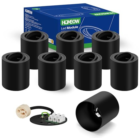 HOMEOW Aufbauspot GU10 & LED Aufputz Aluminium Schwarz 8er Set Ohne Lampe | Aufbaustrahler 30°Schwenkbar Deckenleuchte für Bad Deckenstrahler 230V für GU10 & LED-Module Ø80mm x 85mm