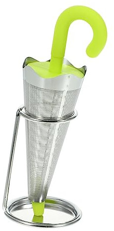 CHICAMPERA Stainless Steel Tea Infuser Umbrella-Shaped Tea Strainer with Fine Mesh Filter Silicone Handle for Home Brewing Green