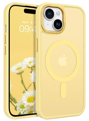 BENTOBEN Custodia per iPhone 15 con chiusura magnetica, traslucida opaca, anti-impronte, retro sottile, antiurto, per 6,1, giallo