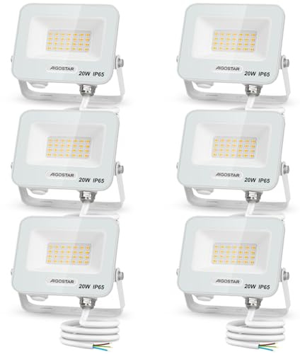 Aigostar Foco LED Exterior 20w, 1650LM Foco Proyector LED, IP65 Impermeable Luz de Seguridad, Natural 4000K Luces led exterior, Para Jardín, Patio, Garaje, Paquete de 6