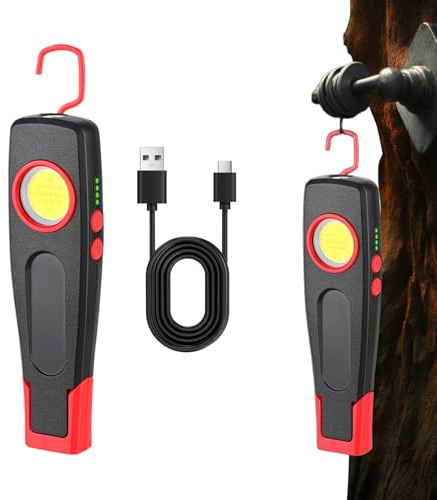 Fangfhai Luci da lavoro portatili, girevoli a 360 gradi, torcia ricaricabile e pieghevole per esterni, campeggio, officina, garage, auto