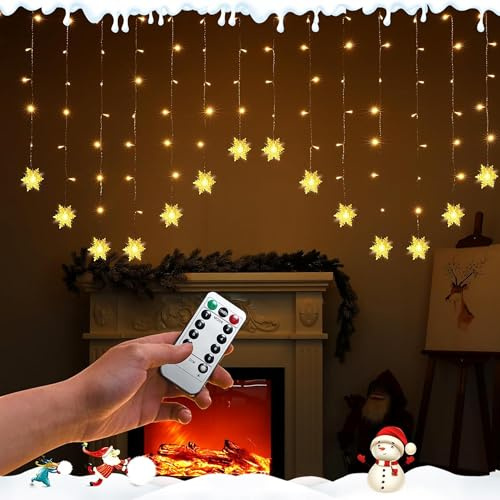 Aresaprk 2x1M Tenda Luminosa Natale, 104 LED Luci di Natale Fiocco di Neve, 8 Modalità Tenda Luci, IP44 Catena Luminosa Esterno Interno, Decorazioni Natalizie per Finestra, Porta, Patio, Giardino