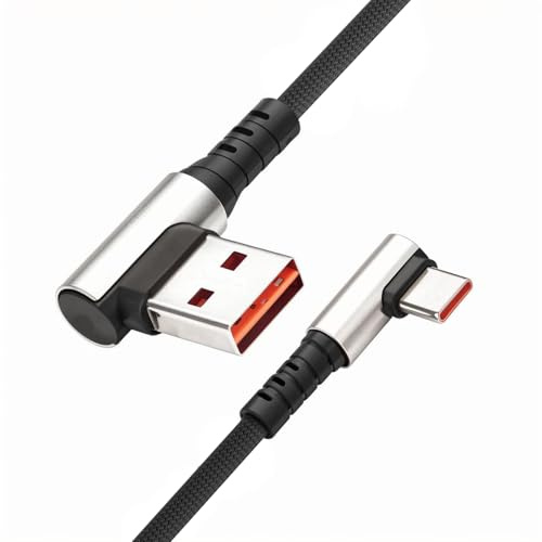 YACSEJAO Rechtwinkliges USB C zu USB A Kabel, 90 Grad, 66W PD-Stromversorgung, nylonummanteltes Schnellladekabel, beidseitig verwendbare Schnittstelle (0,6FT/0,2M) | 90 Grad, 66 W PD Power Delivery, Nylonummantelt, Schnellladekabel, wendbare Schnittstelle