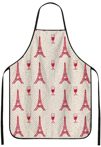 Delantal de cocina estilo parisino rojo de la Torre de París, delantal de cocina lavable, diseño culinario vintage, delantal lavable para barbacoa, Rojo -, 24x31 Inch