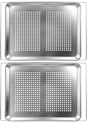 Expandable Stainless Steel Perforated Baking Sheet, (16.14~19.68) × 12.4 Inches, Adjustable Oven Tray Suitable for Most Brands of Ovens, Without Coating and Not Prone to Rusting 2 Pack