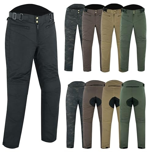 warrior gears Ladies 12 Oz Wax Cotton Motorcycle Trouser Casual Womens CE Protective Armoured Motorbike Waxed Pants, Casual Fixed Waterproof and Mesh Lining Textile Trousers Outdoor Regular Fit