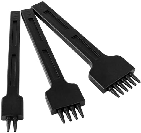 Treki 3pcs Juego de Herramientas de Perforadoras de Cuero 4mm Perforación Dientes Cuero 2/4/6 Puntas Tenedores para Coser Cuero para Cinturón, Cuero, Tarjeta, Caucho