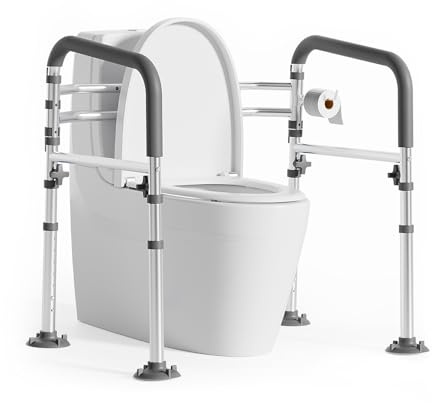Loyoda Toilet Safety Rails for Seniors,Height-Adjustable Toilet Frame Width-Adjustable Toilet Handles Rail Provides Support for Seniors, Pregnant, Disabled