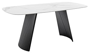 Robas Lund TOBELO Wangentisch, 180x90x76 cm, Weiß Marmoriert, 74,9 kg, Keramik Tischplatte 11mm, Metallgestell Schwarz Matt, Für Esszimmer/Wohnzimmer, Made in China