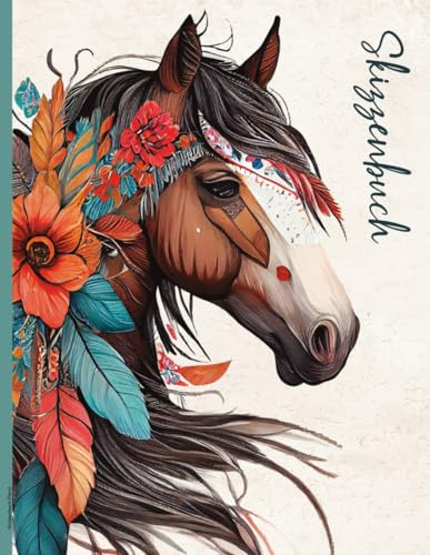 Skizzenbuch Pferd: Skizzenheft A4 mit Pferdemotiv ein blanko Zeichenbuch mit Pferdekopf für Pferdeillustrationen und zum Pferde Zeichnen ein schönes Kreativbuch Geschenk für Pferdemädchen