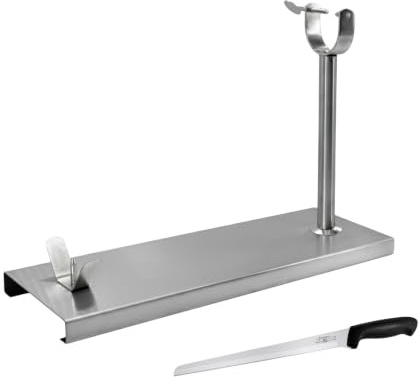 Fackelmann Set Soporte Jamonero Fijo Acero Inoxidable, 49x34 cm, incluye Cuchillo Jamonero 23/34 cm Nirosta Elegant