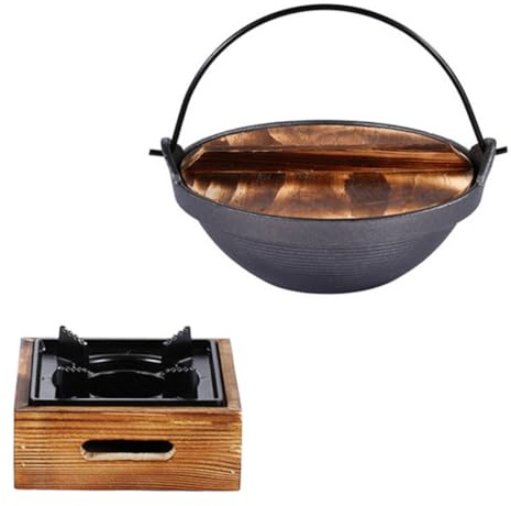 OSALADI Marmite en Fonte 20 Cm pour Cuisson Extérieure et Intérieure, Casserole de Camping Solide avec Réchaud en Aluminium Petit Format, Ustensile Cuisine D’extérieur pour Plats Mijotés