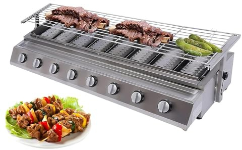 Parrilla de barbacoa comercial con 8 quemadores, parrilla de gas LPG, acero inoxidable con plancha y encendido independiente para restaurantes y camping al aire libre