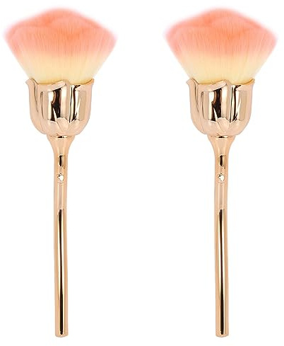 Jnchdghwa 2X Pincel para Polvo de Uñas Pincel Rosa Rosa Pincel de Limpieza para Uñas Pincel para Rubor En Polvo (Dorado)