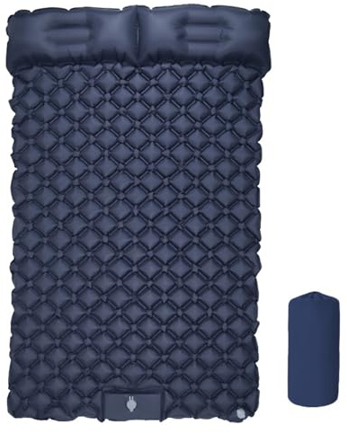 Dubbel liggunderlag, extra tjock självuppblåsande liggunderlag for 2 personer med kudde Inbyggd fotpump Bärbar campingmatta for ryggsäcksvandring, vandring, resor, tält, camping(Navy Blue)