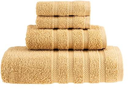 HALLEY Turkish Towels Set (4 Pieces) 650 GSM Highly Absorbent Super Soft 100% Cotton - 1 Bath Towel 1 Hand Towel 2 Washcloths (Yellow)