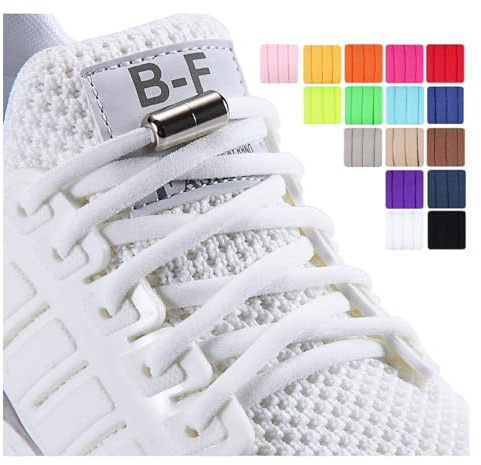 Olukssck 2 Paar Elastische Schnürsenkel mit Metall Lock, Schuhbänder ohne binden für Kinder Erwachsene Schuhe, 105cm Länge Ø 5 mm, Weiß