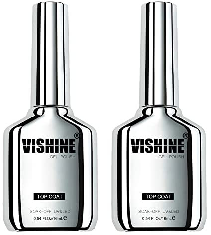 Vishine Nagellack, semi-permanent, ultra-glänzend, 2 x 16 ml, Top Coat, kein Wischen