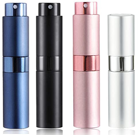 SONGQEE 8ml Travel Perfume Atomiser - 4pcs Mini Refillable Bottle, Aftershave Spray Bottle, Upgraded Atomizer Pod and Refill Pump for Outdoor Traveling