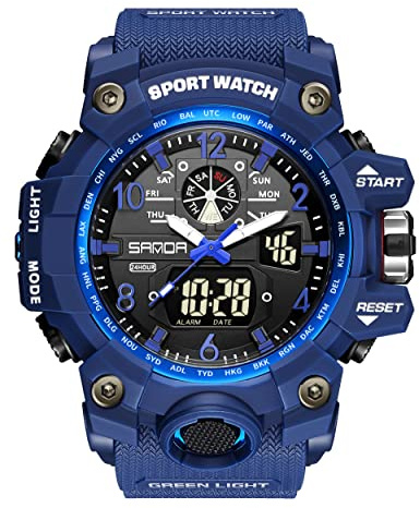 KXAITO Men's Watches Sports Outdoor Waterproof Military Watch Date Multi Function Tactics LED Face Alarm Stopwatch for Men 3169 (Dark Blue)