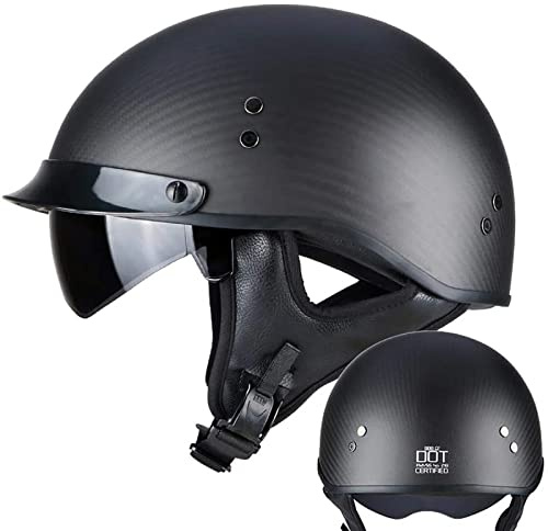 HINSD Mofa-Helm Halbhelm Retro Jethelm Carbon Halbschalenhelm Vintage Jethelm Mopedhelm Cruiser Chopper Scooter Unisex Schnellverschluss Bobber Helm Halbschalenhelm Mit ECE,K-M=（57~58cm）