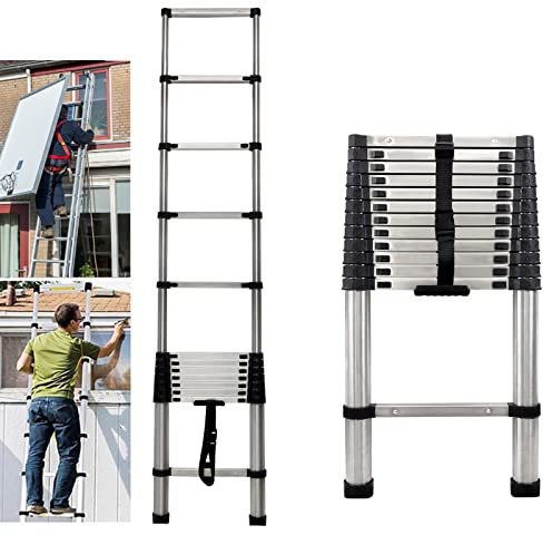 Telescoping Ladder, Portable Telescopic Extension 3.8M Tall Multi Purpose Loft Ladder, Folding Retractable Library Ladder with Adjustable Step for Roof Work, Window Cleaning, Indoor Decorating