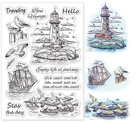GLOBLELAND Sommer Möwe Transparente Silikonstempel Segelboot Ozean Boot Klare Stamps Segen Silikonstempel Für Kartengestaltung DIY Prägung Journaling