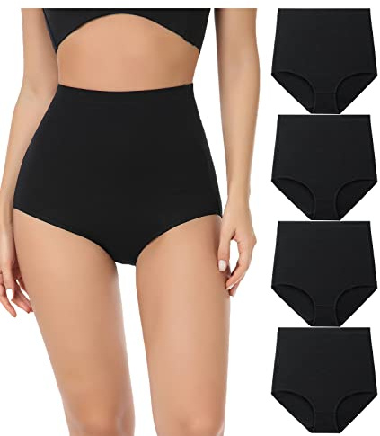 wirarpa Culotte Femme Coton Taille Très Haute Culottes Elasticité Slips Lot de 4 Noir Taille 4XL